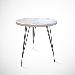 Hanah Home Marmo Mesa Auxiliar con Patas de Metal, Blanca y Negra, 40x44x40 cm